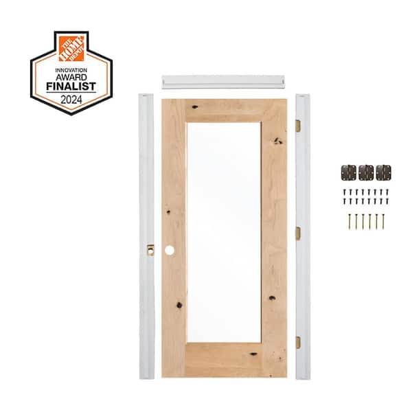 DIY RTA Kit 30in.x80in. Right-Hand 1-Lite Clear Glass Unfinished KnottyAlder Wood Single Ready To Assemble Interior Door