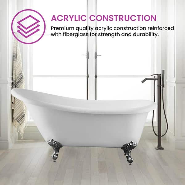 Vanity Art Toulouse 67 in. Acrylic Clawfoot Freestanding Bathtub in White