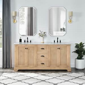 Hervas 72 in.W x 22 in.D x 33.8 in.H Double Sink Bath Vanity in Fir Brown with White Carrara Marble Top and Mirror