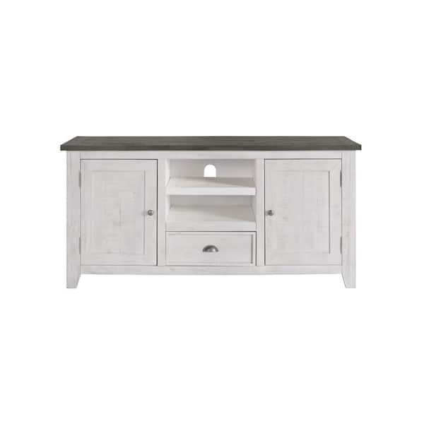 Martin Svensson Home Monterey White with Grey Metal TV Stand Fits TVs Up to 65 in. with Adjustable Shelves
