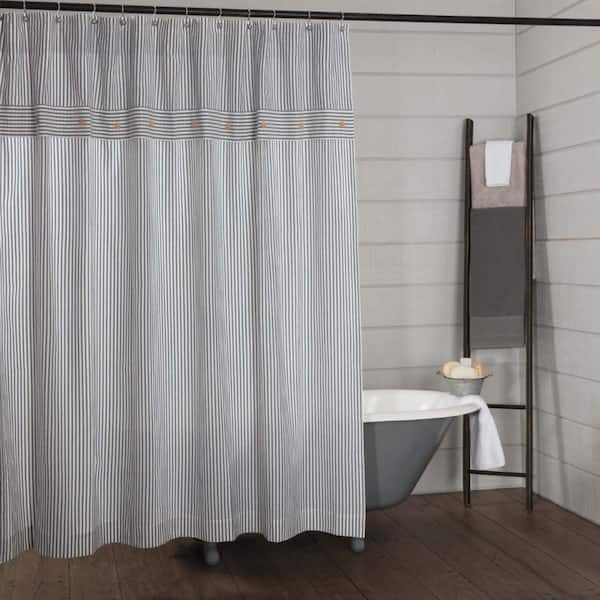 Farmhouse Ticking Blue Shower Curtain