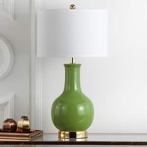 Paris 27.5 in. Green Gourd Ceramic Table Lamp with White Shade