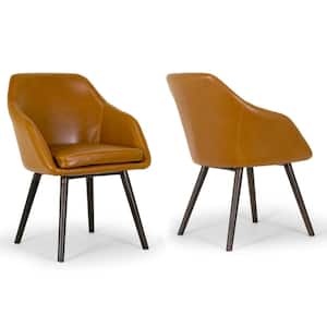 Adaya Cappuccino Brown Faux Leather Arm Chair with Beech Legs (Set of 2)