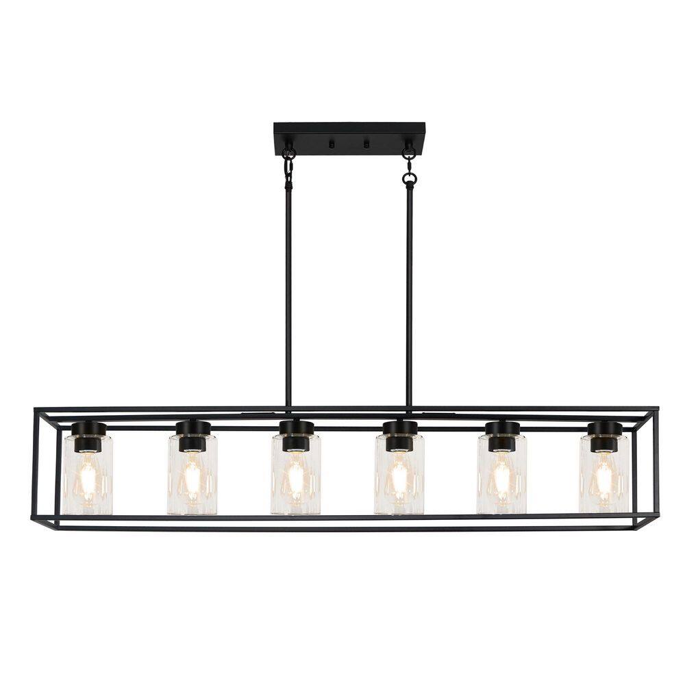 Eclipse Series 6 Light Chandelier Black Clear Glass Rectangular Chandelier for Dining Room with no bulbs included price history on PriceWatchPro