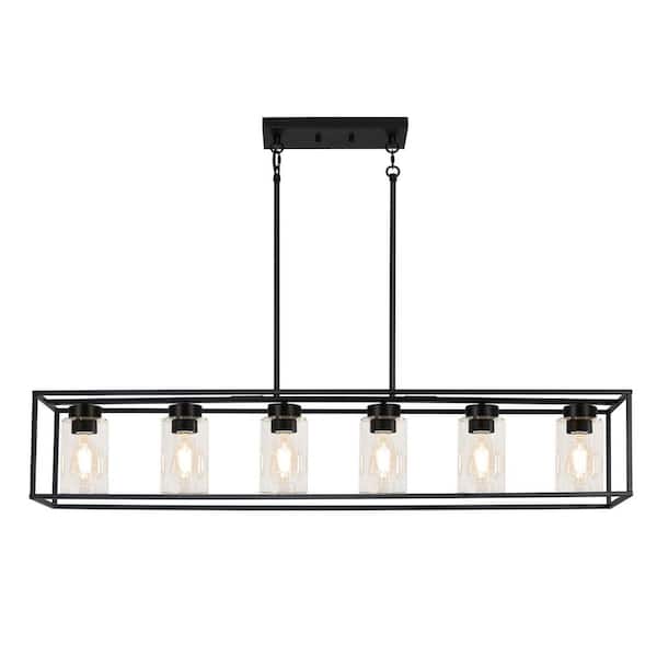 Unbranded Eclipse Series 6 Light Chandelier Black Clear Glass Rectangular Chandelier for Dining Room with no bulbs included