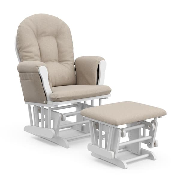 Hoop White with Taupe Swirl Cushion Glider and Ottoman Set