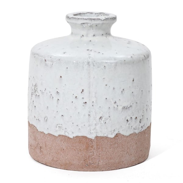 LuxenHome White 2-Tone Terracotta Jug Vase