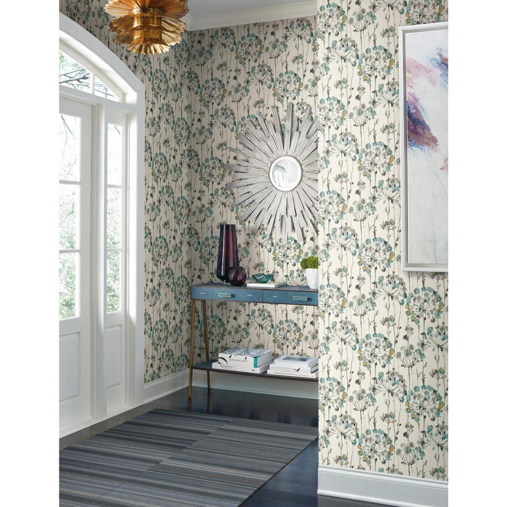 Turquoise and White Floral Vinyl Wallpaper Roll