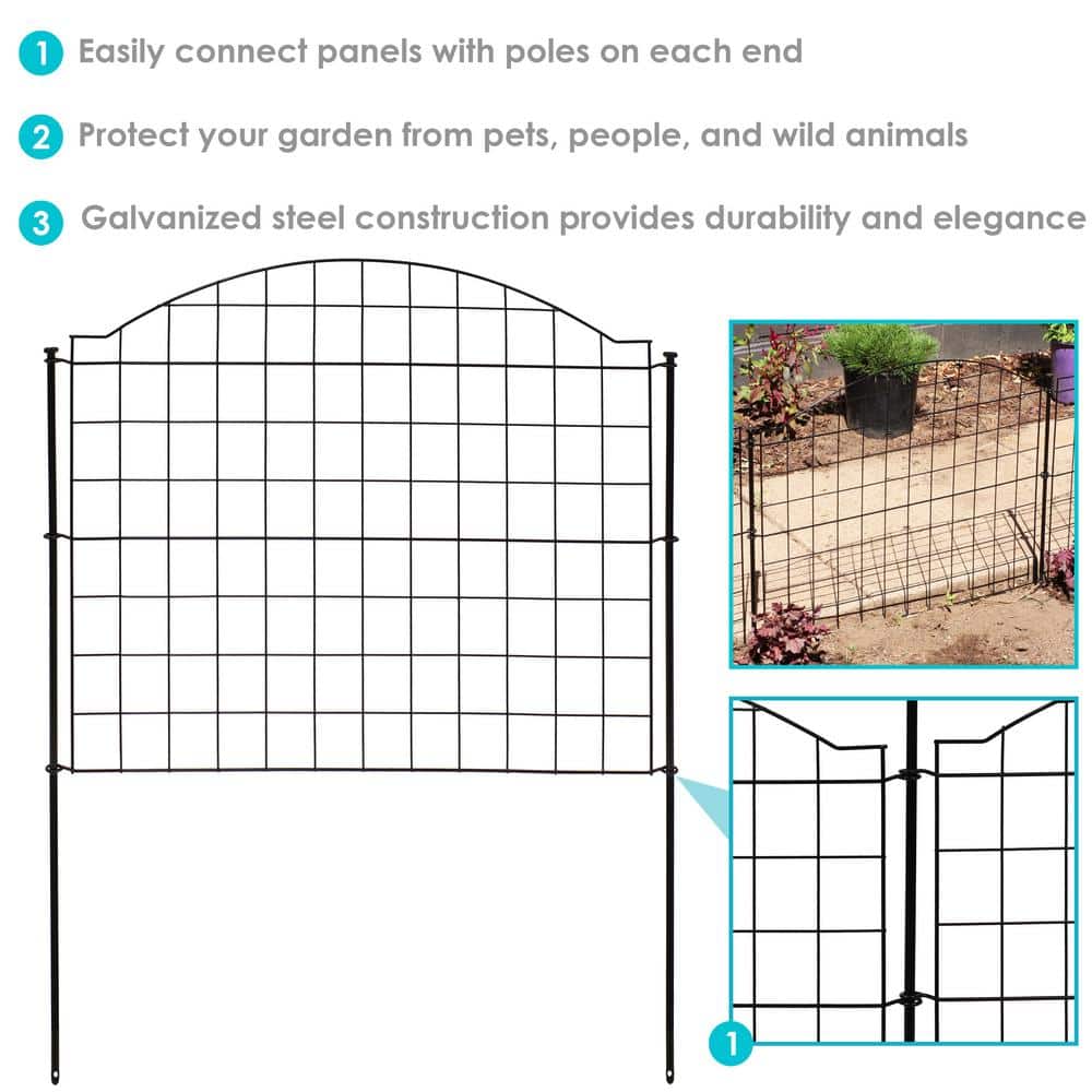 Black Steel Arched Grid Decorative Garden Fence Panels Set