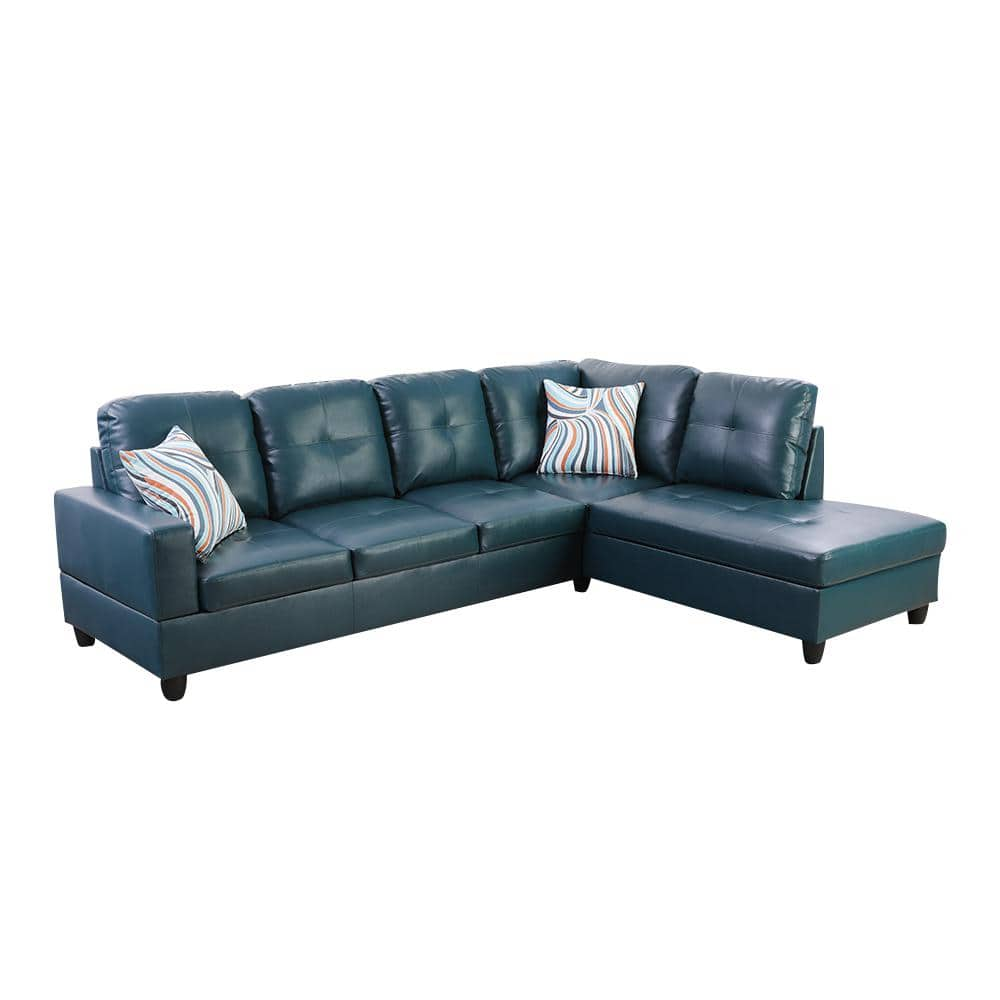 103.50 in. W Square Arm 2-Piece Faux Leather L Shaped Modern Right Facing Sectional Sofa Set in Green -  Star Home Living, SH9518B-2