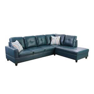 103.50 in. W Square Arm 2-Piece Faux Leather L Shaped Modern Right Facing Sectional Sofa Set in Green