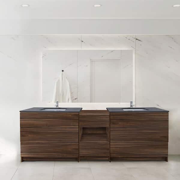 Ella Element 92 in. W x 22 in. D x 35 in. H Double Sink Bath Vanity in Dark Walnut with Galaxy Grey Quartz Top