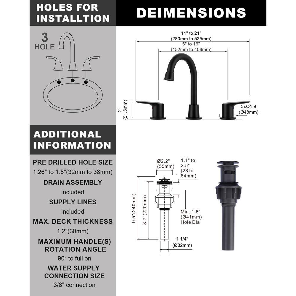 Matte Black Double Handle Widespread Bathroom Faucet