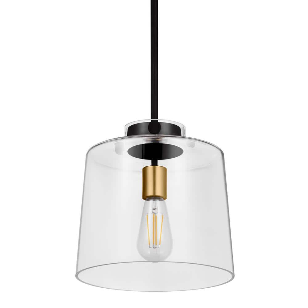 Mullins 10 in. 1-Light Coal and Honey Gold Pendant Hanging Light, Modern Industrial Kitchen Pendant Lighting -  Hampton Bay, 25324