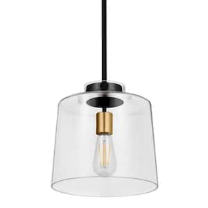 Mullins 10 in. 1-Light Coal and Honey Gold Pendant Hanging Light, Modern Industrial Kitchen Pendant Lighting