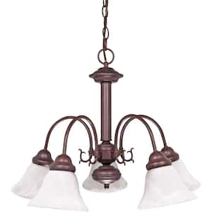5-Light Old Bronze Incandescent Ceiling Chandelier with Glass Shade