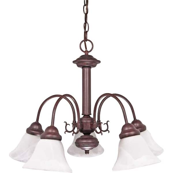 SATCO 5-Light Old Bronze Incandescent Ceiling Chandelier with Glass Shade