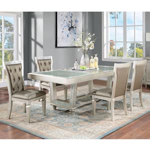 Deltona 5-Piece Rectangle Champagne and Warm Gray Glass Top Dining Table Set