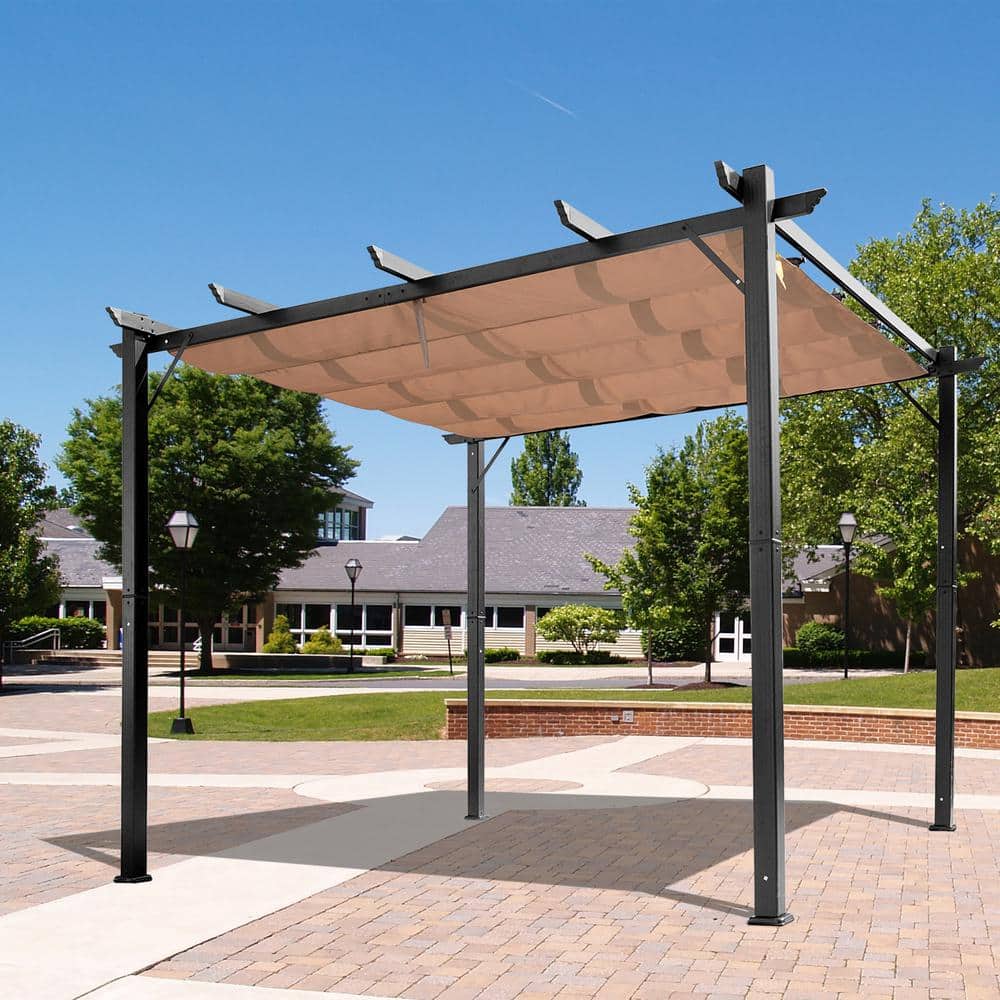 Charcoal Grey Aluminum Pergola with Retractable Canopy