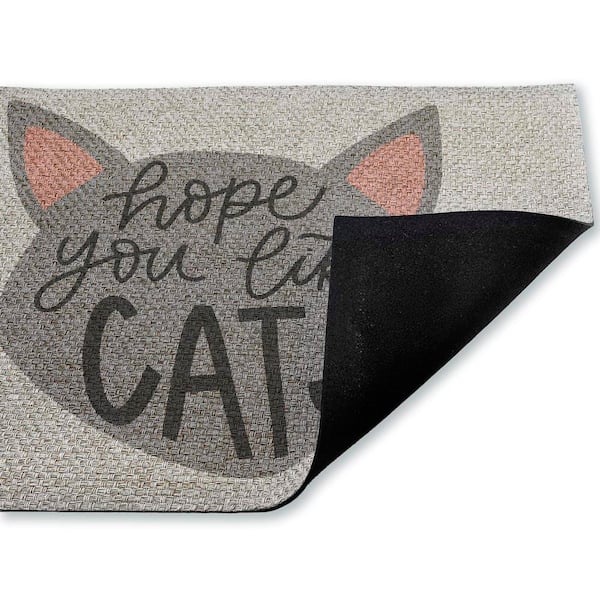 Hope You Like Cats Gray 18 in. x 30 in. Polyester Non-Slip Outdoor Door Mat