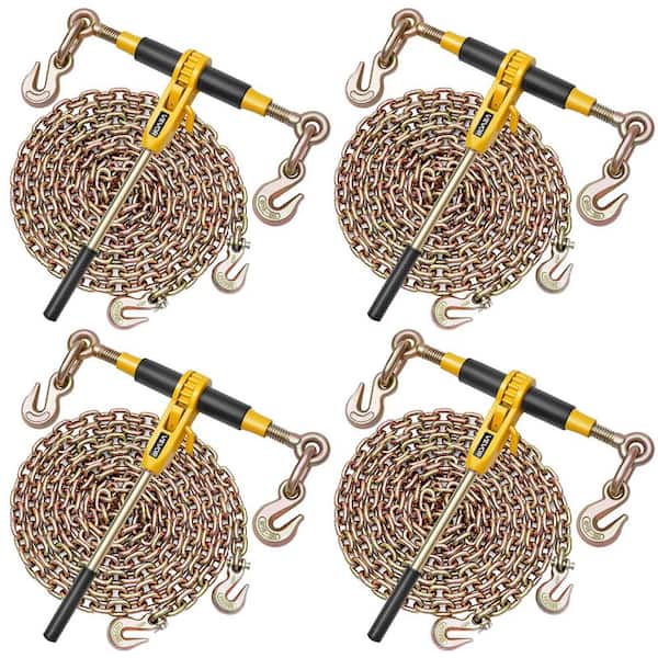 Ratchet Chain Binder, 5/16 in. x 14 ft. G80,8000 lbs. Working Load with Chains for Hauling Towing (4 - Sets) 2025 Update