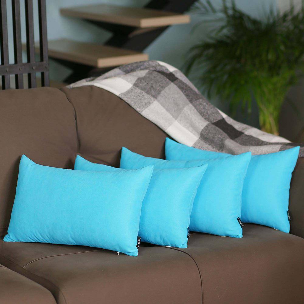 Sky Blue Polyester Lumbar Pillow Covers Set of 4