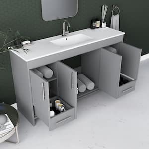 Pacific 60 in. W x 18 in. D x 34 in. H Bath Vanity in Gray with Integrated Ceramic Top and Brushed Nickel Handles