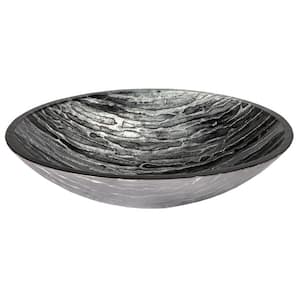 Streaked Oval Glass Vessel Sink in Silver and Black