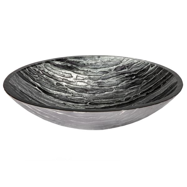 Eden Bath Streaked Oval Glass Vessel Sink in Silver and Black
