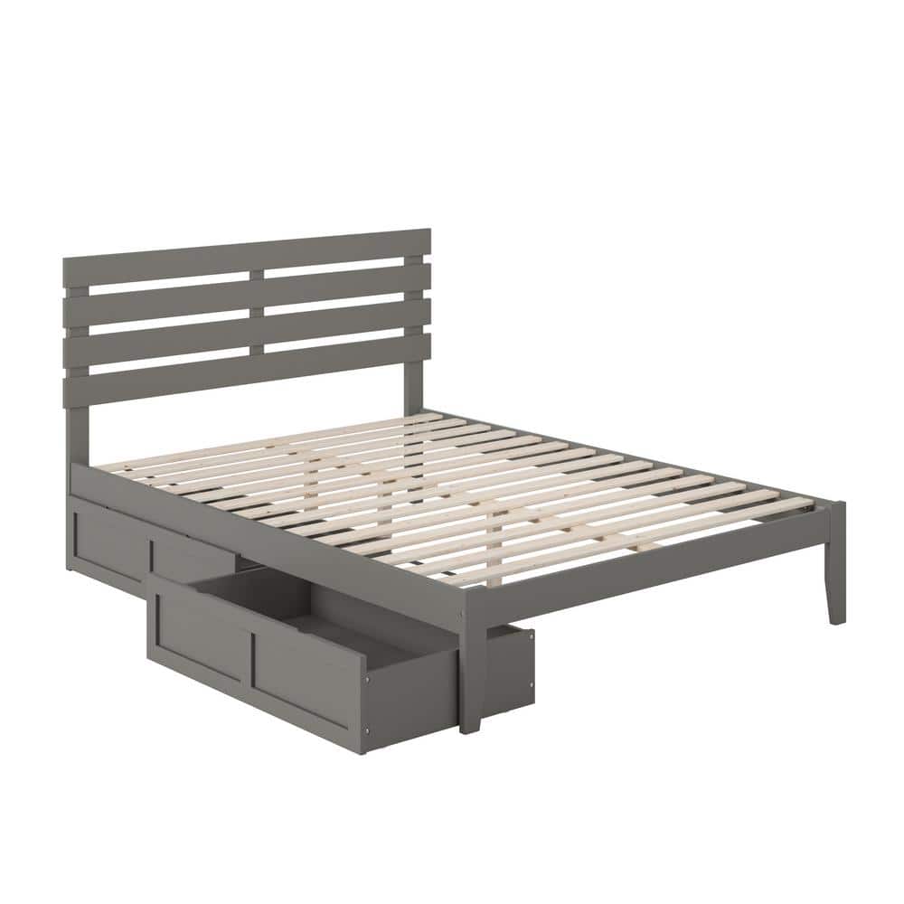 Gray Queen Upholstered Wood Frame Storage Platform Bed with Slats and Drawers