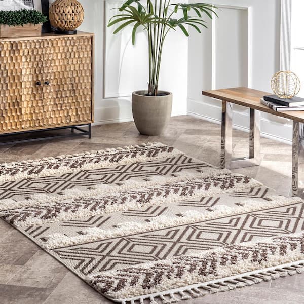 4 ft. x 6 ft. Brown Zuri Shaggy Banded Tribal Indoor Area Rug