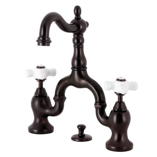 Kingston Brass English Country 2-Handle 8 in. Bridge Bathroom Faucets with Brass Pop-Up in Oil Rubbed Bronze