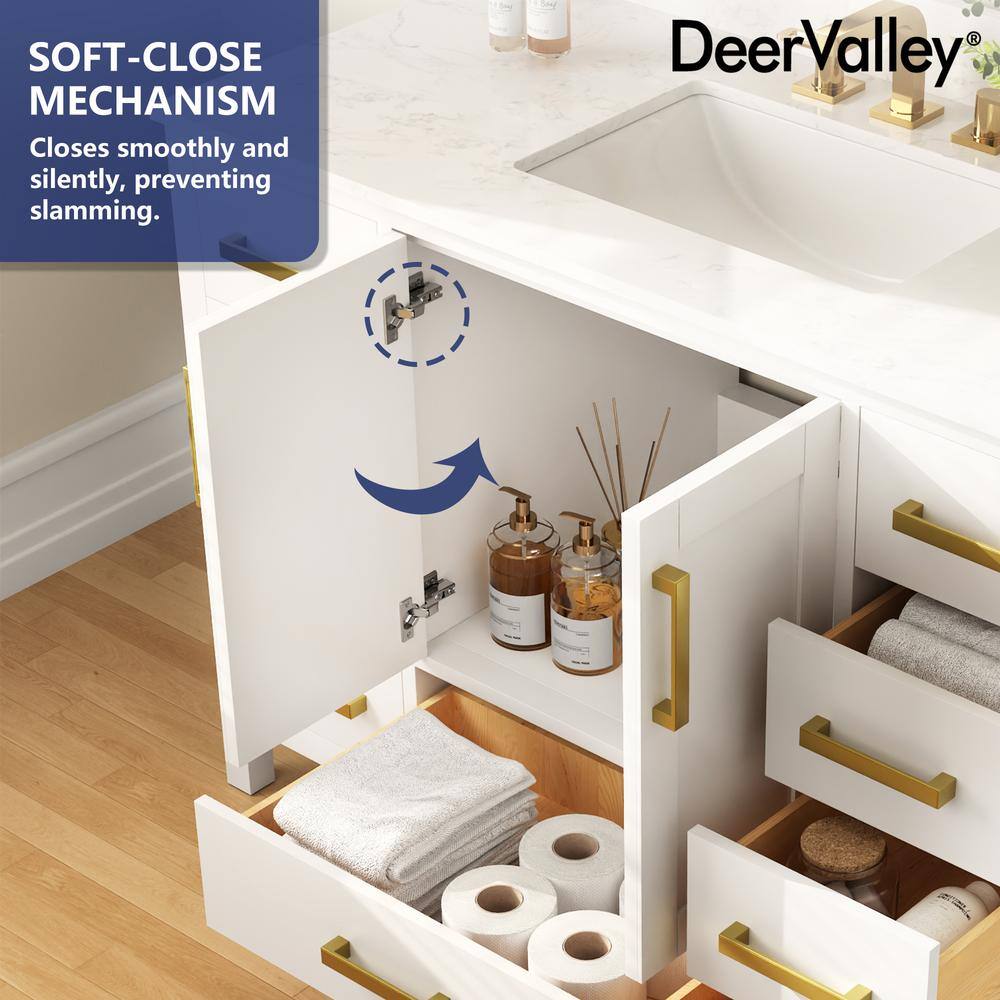 48'' White Bathroom Vanity with Ceramic Sink and Gold Hardware