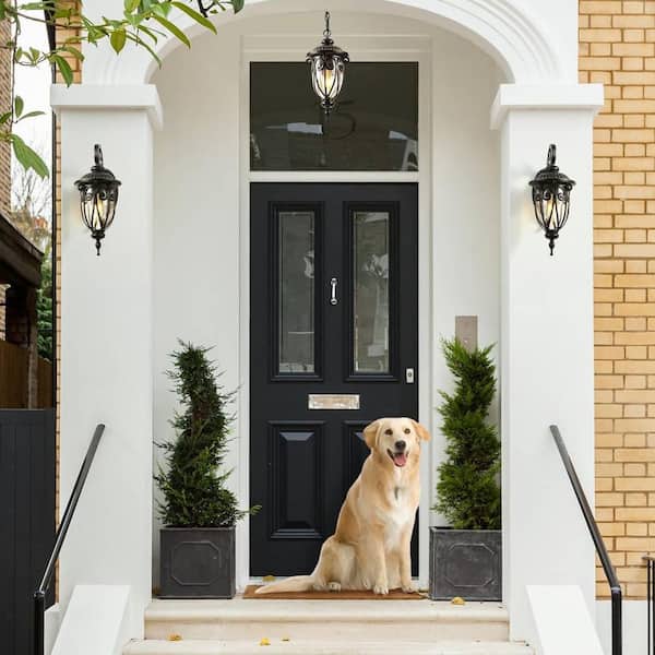 AUTMOON Black Vintage Outdoor Wall Sconce with Bubble Glass, Weatherproof Lantern for Porch Patio Entryway (Bulb Not Included)