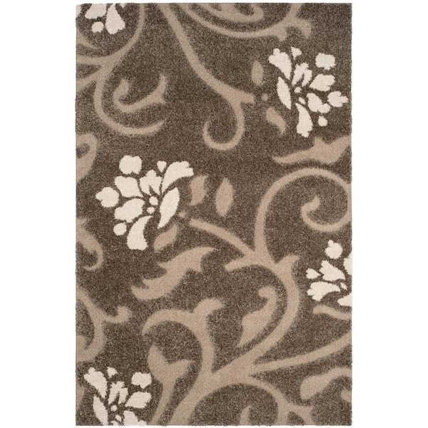 Florida Shag Smoke/Beige 4 ft. x 6 ft. Floral Area Rug