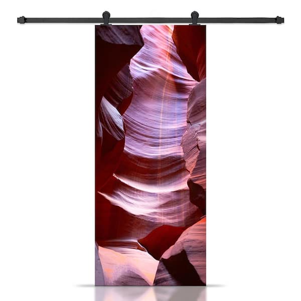 CALHOME 18 in. x 80 in. Artisan Print Series Antelope Canyon MDF Modern Interior Sliding Barn Door with Hardware Kit