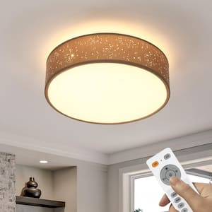 15 in. Modern Brown Integrated LED Dimmable Novelty Star Cloth Cover Flush Mount Ceiling Light Fixture for Bedroom