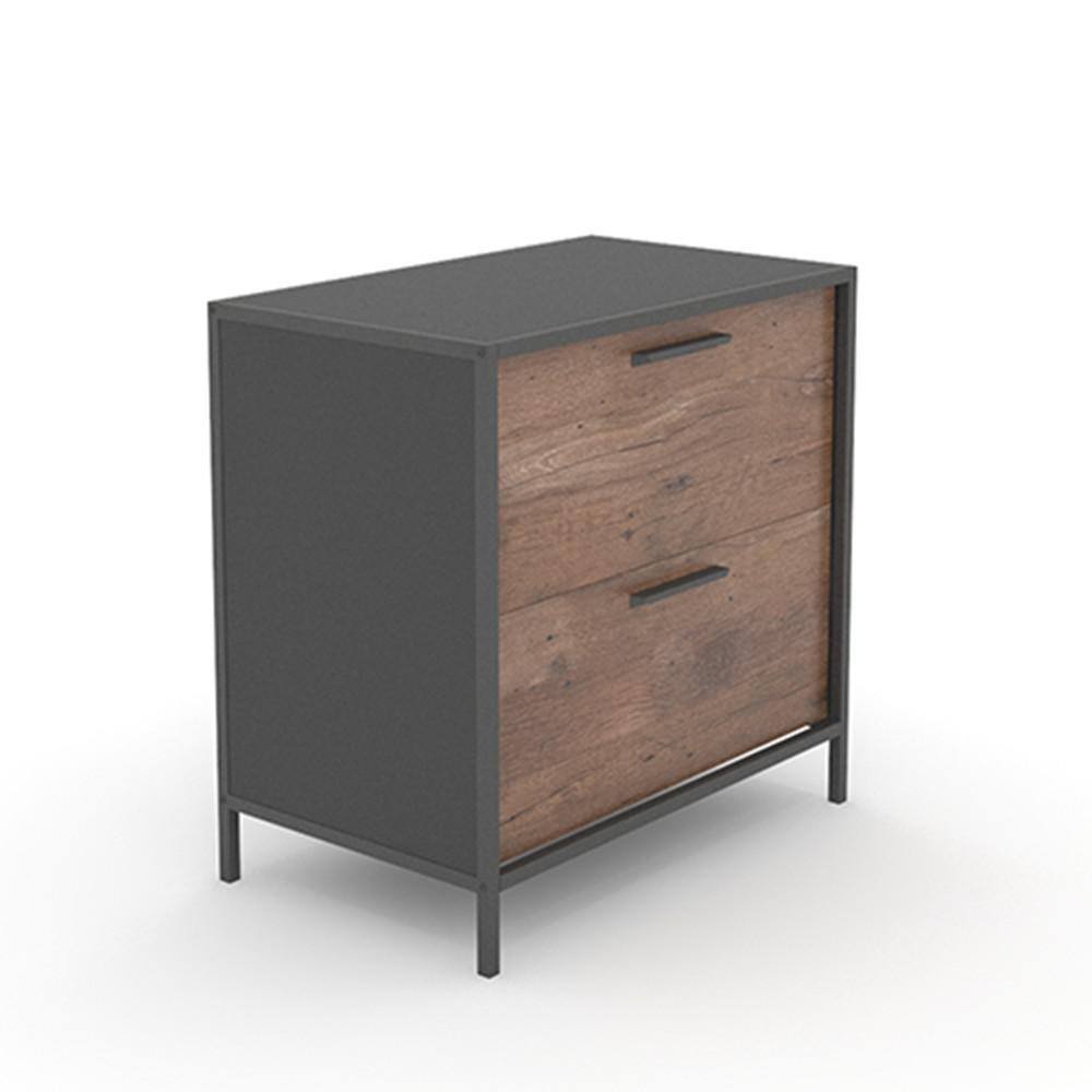Black and Oak 2-Drawer Lateral File Cabinet