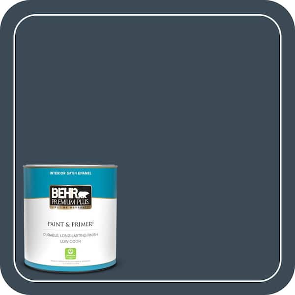 BEHR PREMIUM PLUS 1 qt. #BXC-26 New Navy Blue Satin Enamel Low Odor Interior Paint & Primer