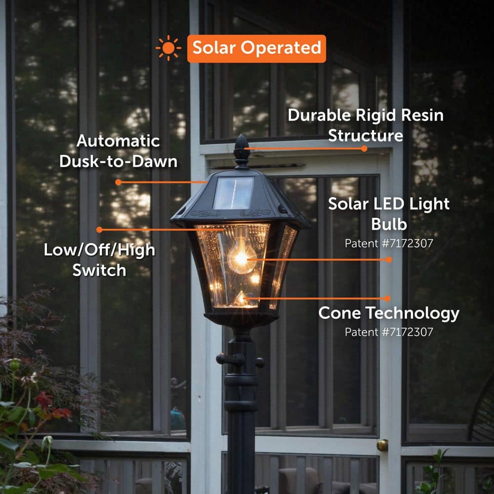Baytown II Black Resin Solar Lamp Post with LED Light