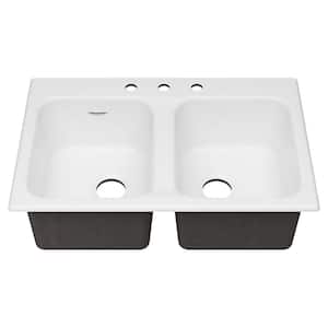 Quince Drop-In Cast Iron 33 in. 3-Hole Double Bowl Kitchen Sink in Brilliant White