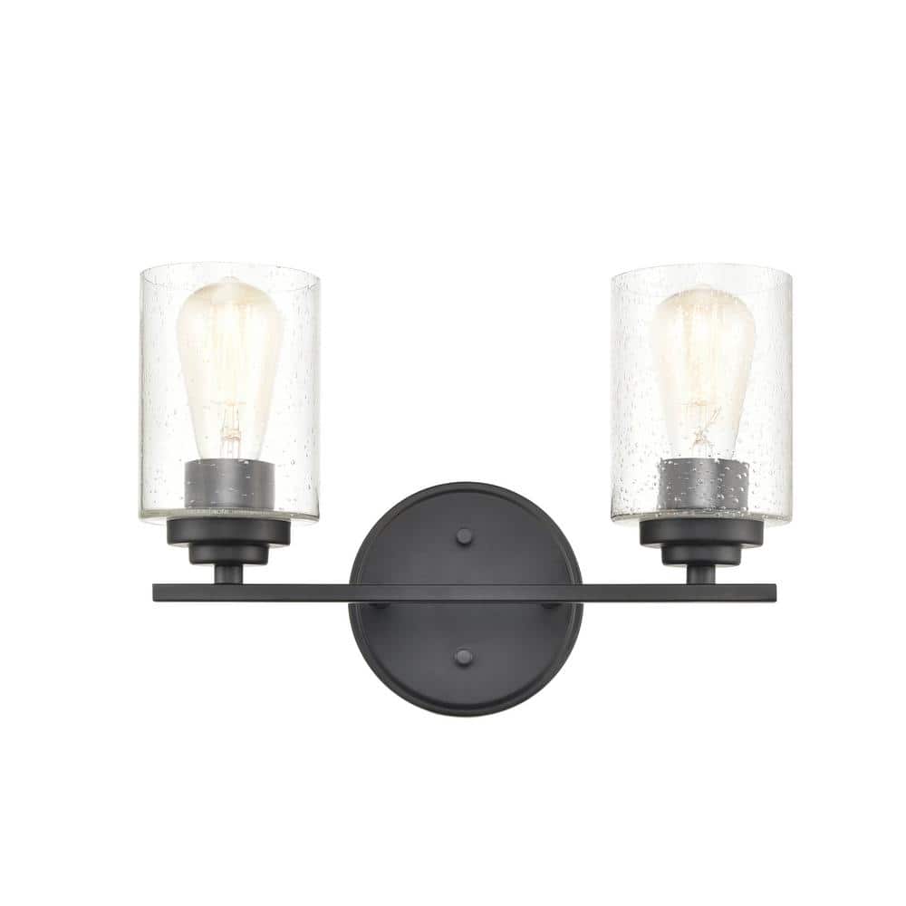Matte Black Cylinder 2-Light Vanity Fixture