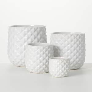 3 in., 4.5 in., 6 in. and 7 in. Faceted Glazed Ivory Ceramic Planters (Set of 4)