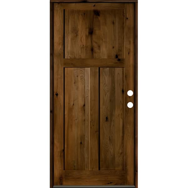Krosswood Doors 42 in. x 96 in. Rustic Knotty Alder 3-Panel Left-Hand/Inswing Provincial Stain Wood Prehung Front Door
