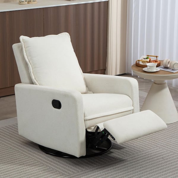 YOFE White Cozy Short Plush Fabric 270° Swivel Rocker Chair