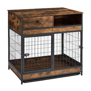 Pauri Furniture Dog Cage Crate with Double Doors - 31.5 in. W, Rustic Brown