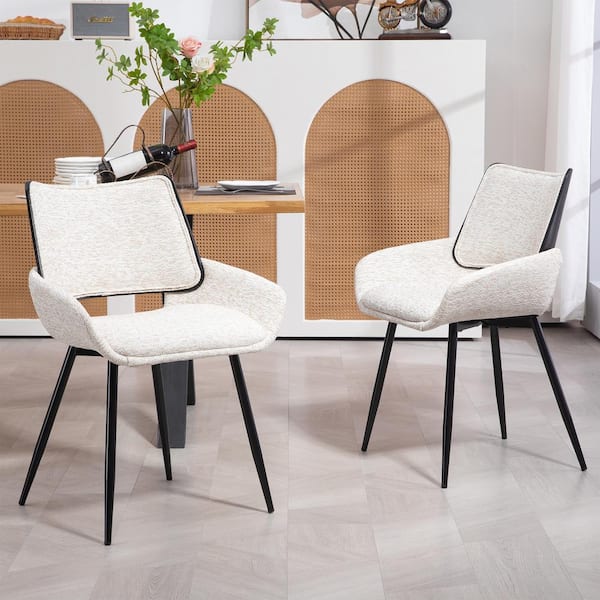 Glamour Home Bea White 2-Toned Linen Fabric Dining Chair 2 (Set of Included)