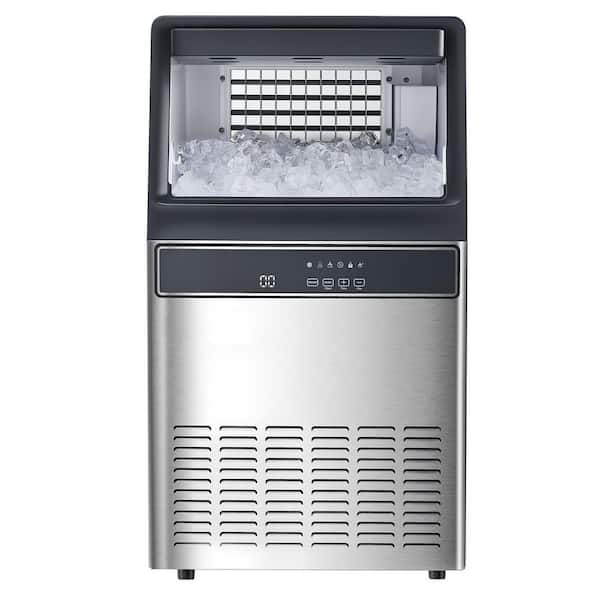 110lbs. /24H Commercial Ice Maker 33lbs. Storage 15.9 in.W &Drain Pump Freestanding 50 Full Size Cubes in 15 Mins Silver