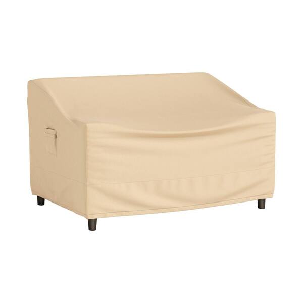 60 in. W x 43 in. D x 30 in. H Polyester Patio Loveseat Cover with Click-Close Straps, Beige