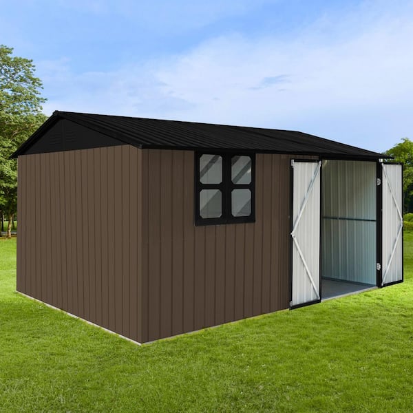 Unbranded 10 ft. W x 12 ft. D Outdoor Metal Shed Utility Tool House with Aluminum Alloy Frame Sliding Door Brown (120 Sq. Ft.)